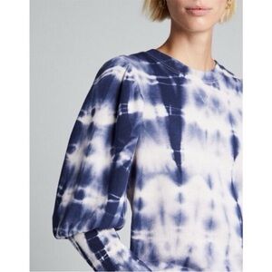 ULLA JOHNSON PHILO PULLOVER Puff Sleeve Sweatshirt INDIGO TIE DYE xs